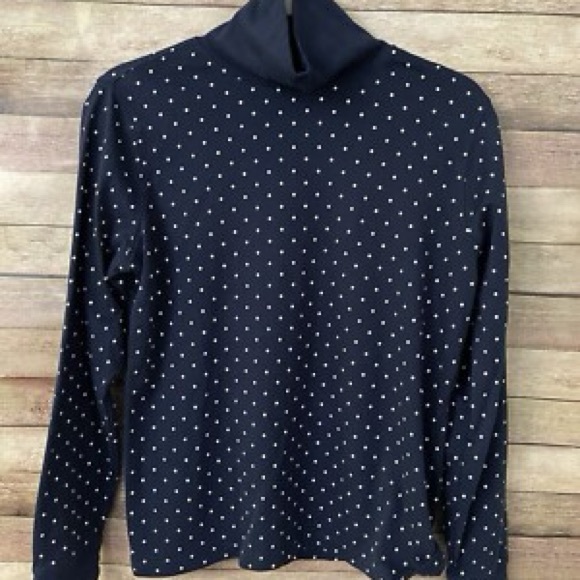 L.L. Bean Navy and White Polka Dot Turtleneck - Picture 4 of 4